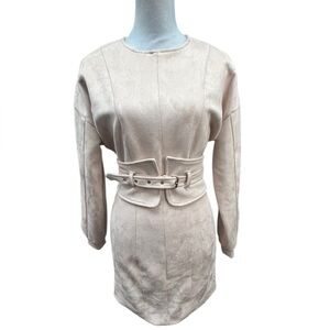 Peace + Love / Misguided Long Sleeve Pale Pink Faux Suede Mini Dress / Size:10